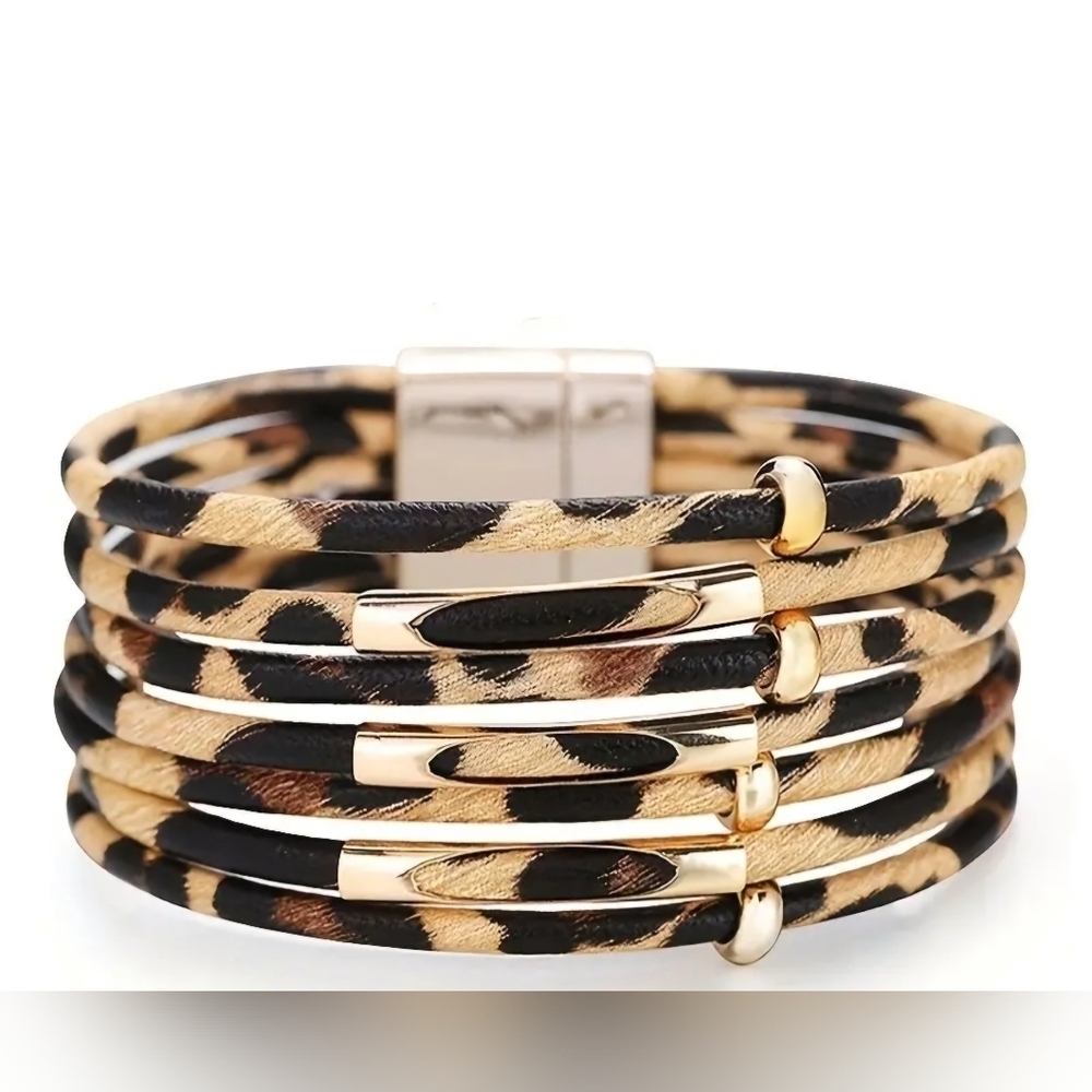 Multi-Layer Bracelet with Magnetic Clasp - Leopard Print.  BRAND NEW.